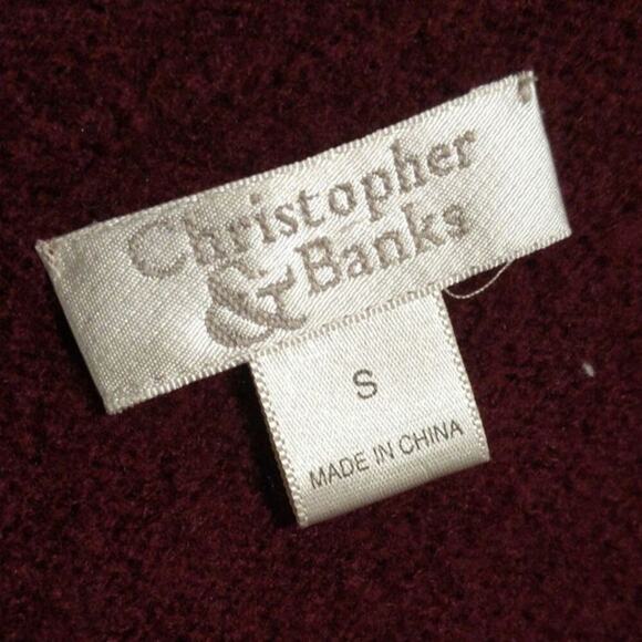 Christopher & Banks Y2K 100% Wool Embroidered Blazer Cardigan Burgundy Small - Picture 6 of 9
